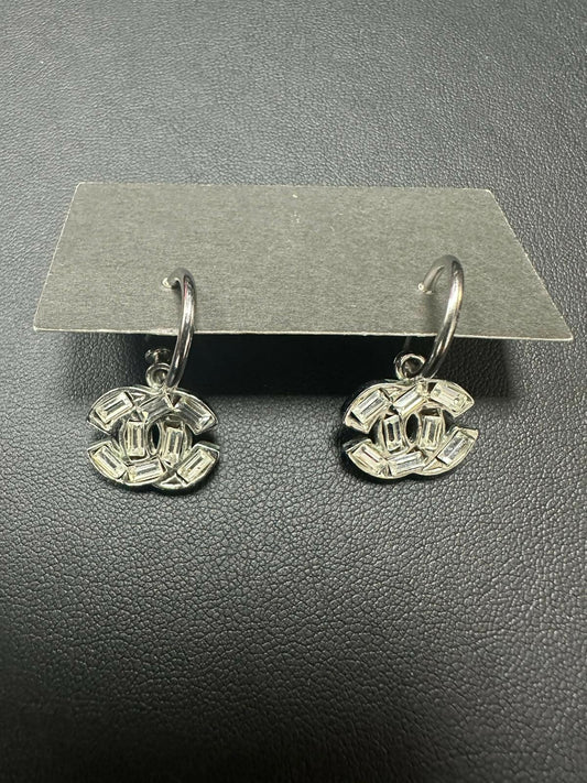 Chanel Vintage 2001 Rhinestone Coco Mark Dangle Hoop Earrings