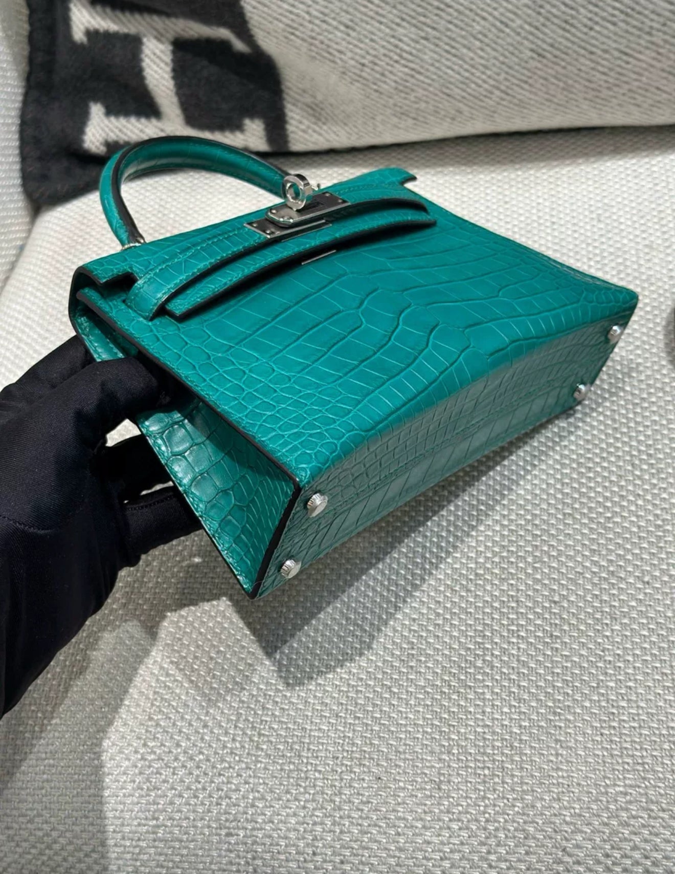 Hermes Mini Kelly Green Malachite Matte Alligator Leather Palladium Hardware