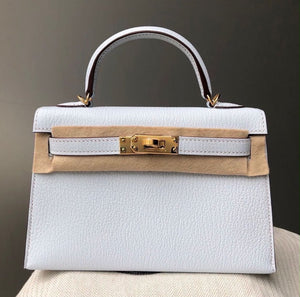 Hermès Mini Kelly 20 blue brume Chevre leather gold hardwarel