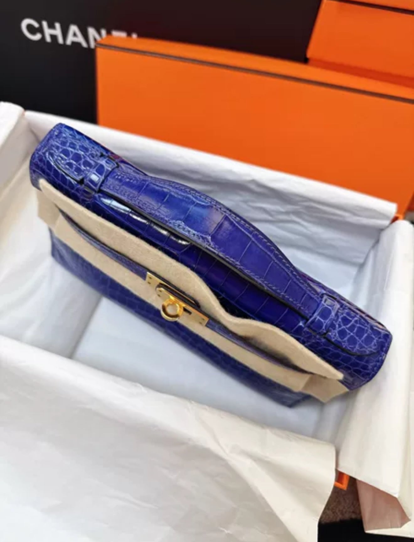 Hermes Kelly Pochette Blue electric　Alligator crocodile Leather Gold Hardware