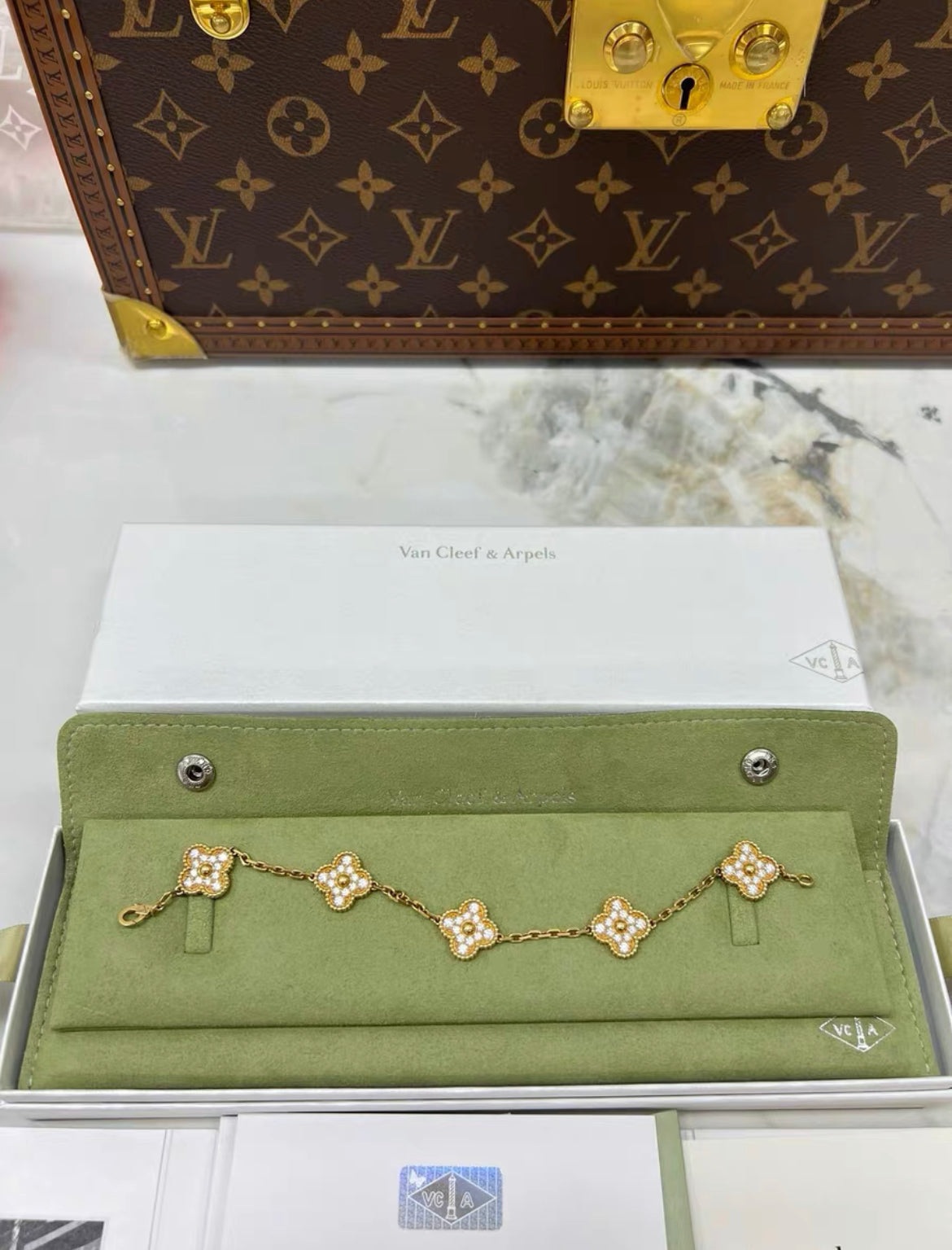 Van Cleef  Arpels Vintage Alhambra 5 diamond motif bracelet in 18k yellow gold