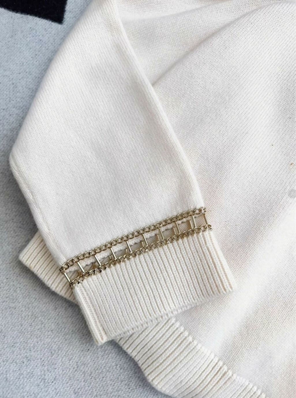 Chanel off-the-shoulder ecru knitted top