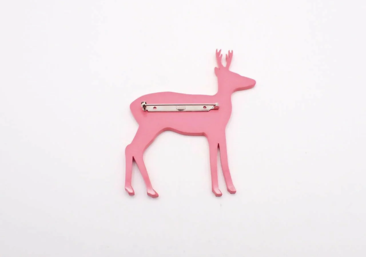 Chanel Vintage 01A Resin Peach Pink Deer CC Logo Brooch