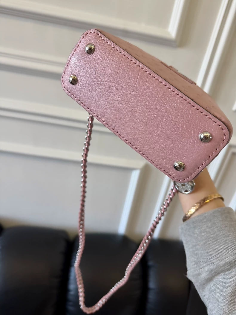 LV Capucines Nano bag in pink ostrich leather
