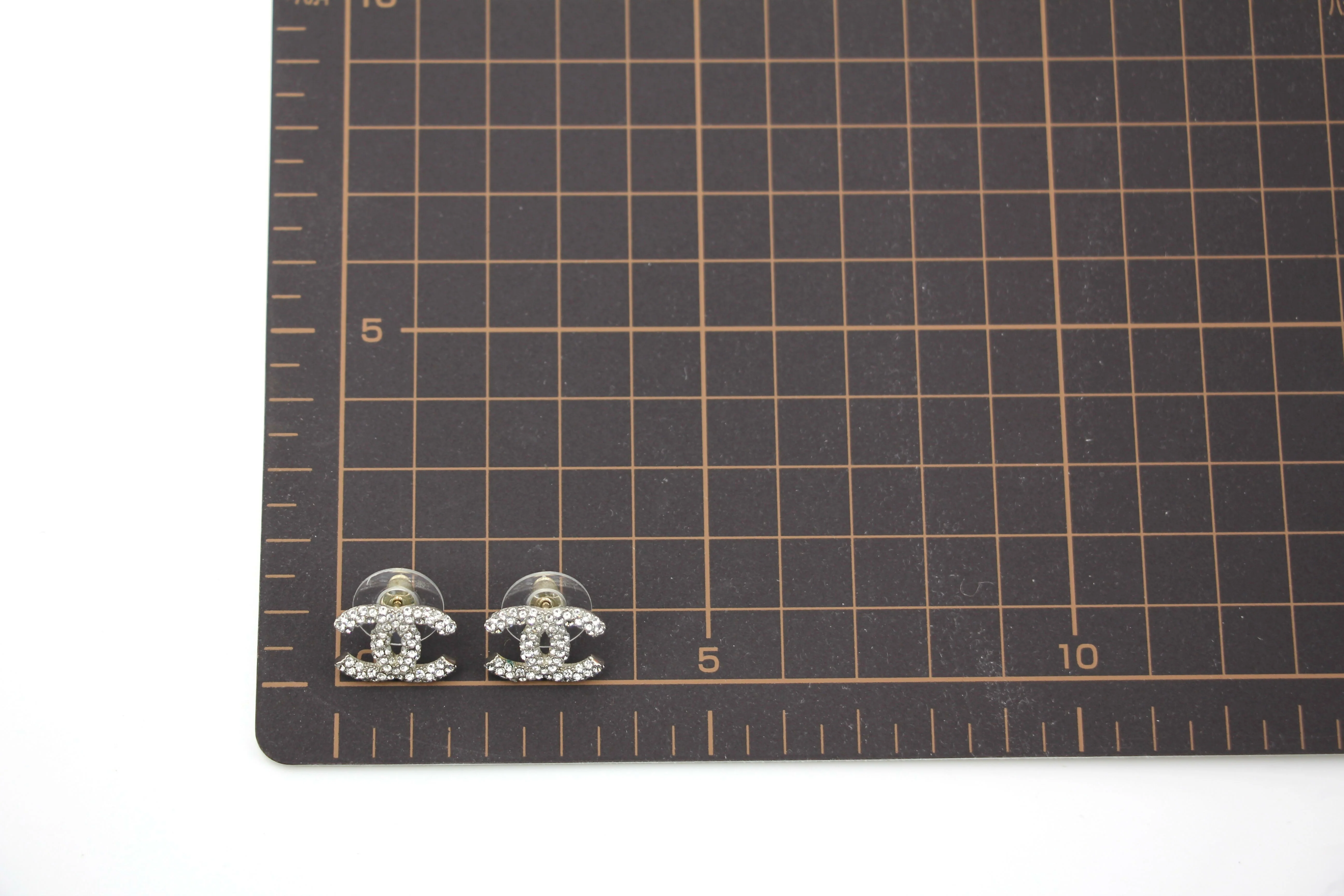 Chanel B18S Rhinestone Classic Silver CC Stud Earrings