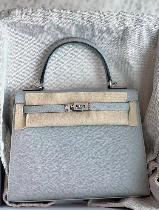 Hermes kelly 25 Bleu Glacier Epsom Palladium hardware