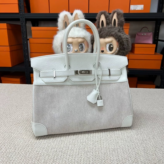 Hermes Birkin 35 Toile  01 pure white Togo leather palladium hardware