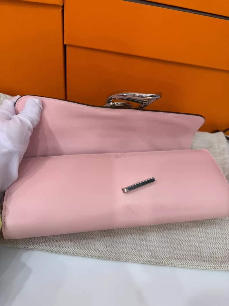 Hermes Egee clutch in pink box leather palladium hardware