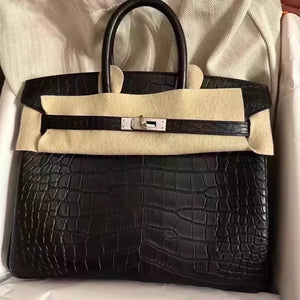 Hermes Birkin 25 black matte crocodile leather palladium hardware