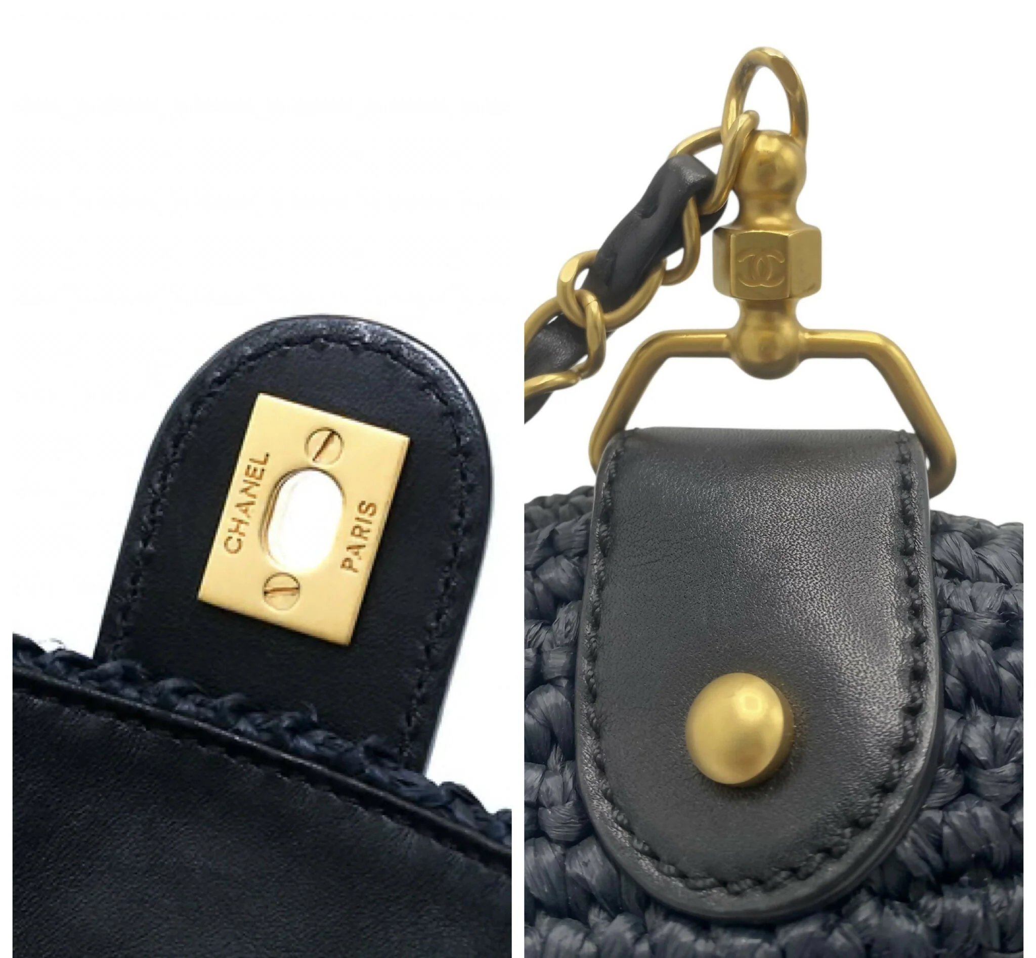 Chanel Medium Classic Dark Navy Straw Raffia Shoulder Bag GHW