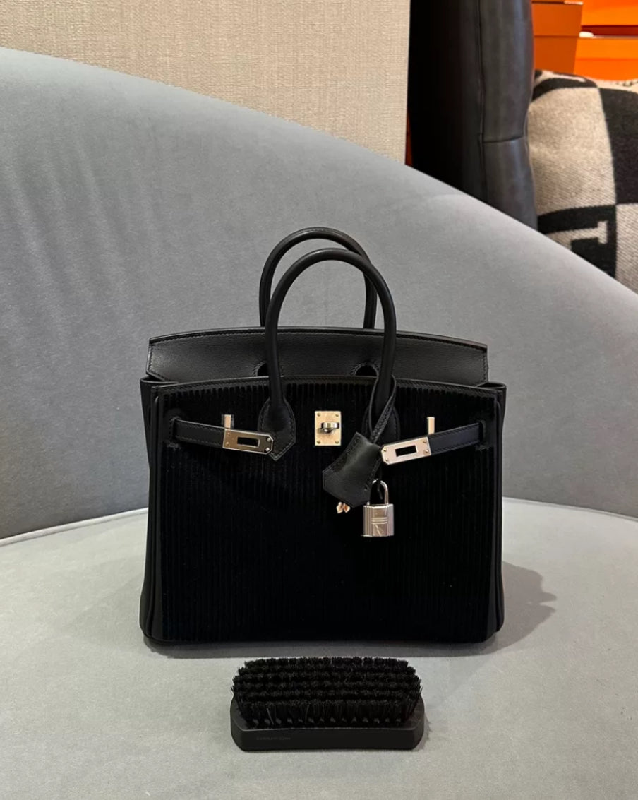 Hermès Limited Edition Black Swift Côte à Côte Tuffetage Birkin 25 Palladium Hardware
