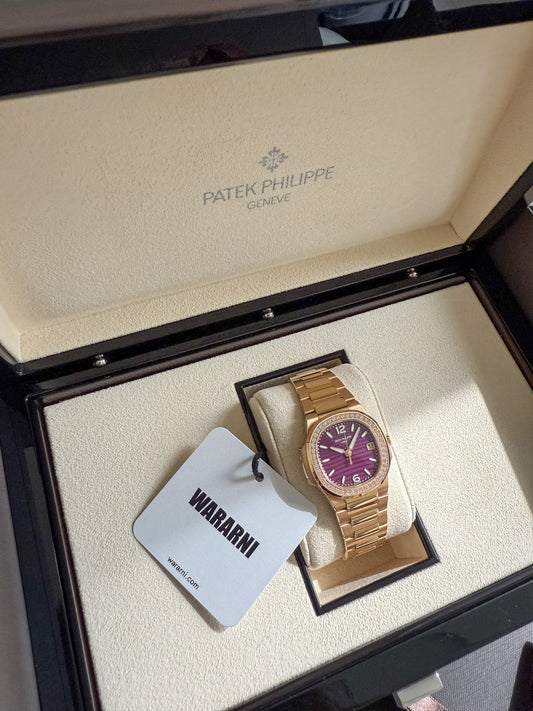 Patek Philippe Nautilus 7010/1R-013 Ladies Quartz Rose Gold Purple Diamond Bezel (2025)