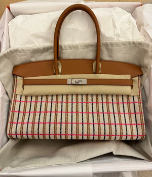 Hermes Birkin Shoulder Light 39 Broderie fve-rse pop-noir/gold Toile H Palladium hardware