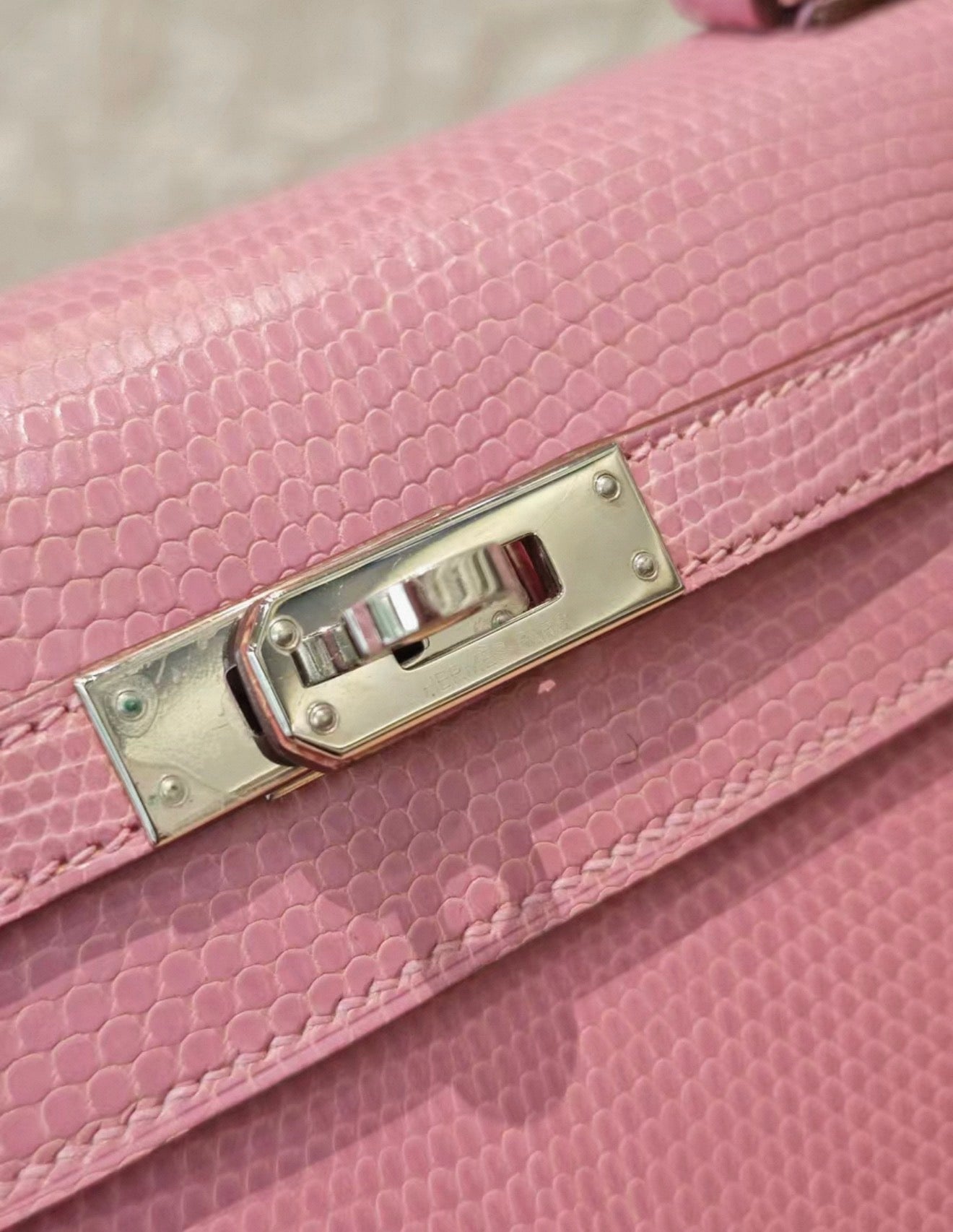 Hermes Kelly 25 pink bubblegum lizard leather palladium hardware
