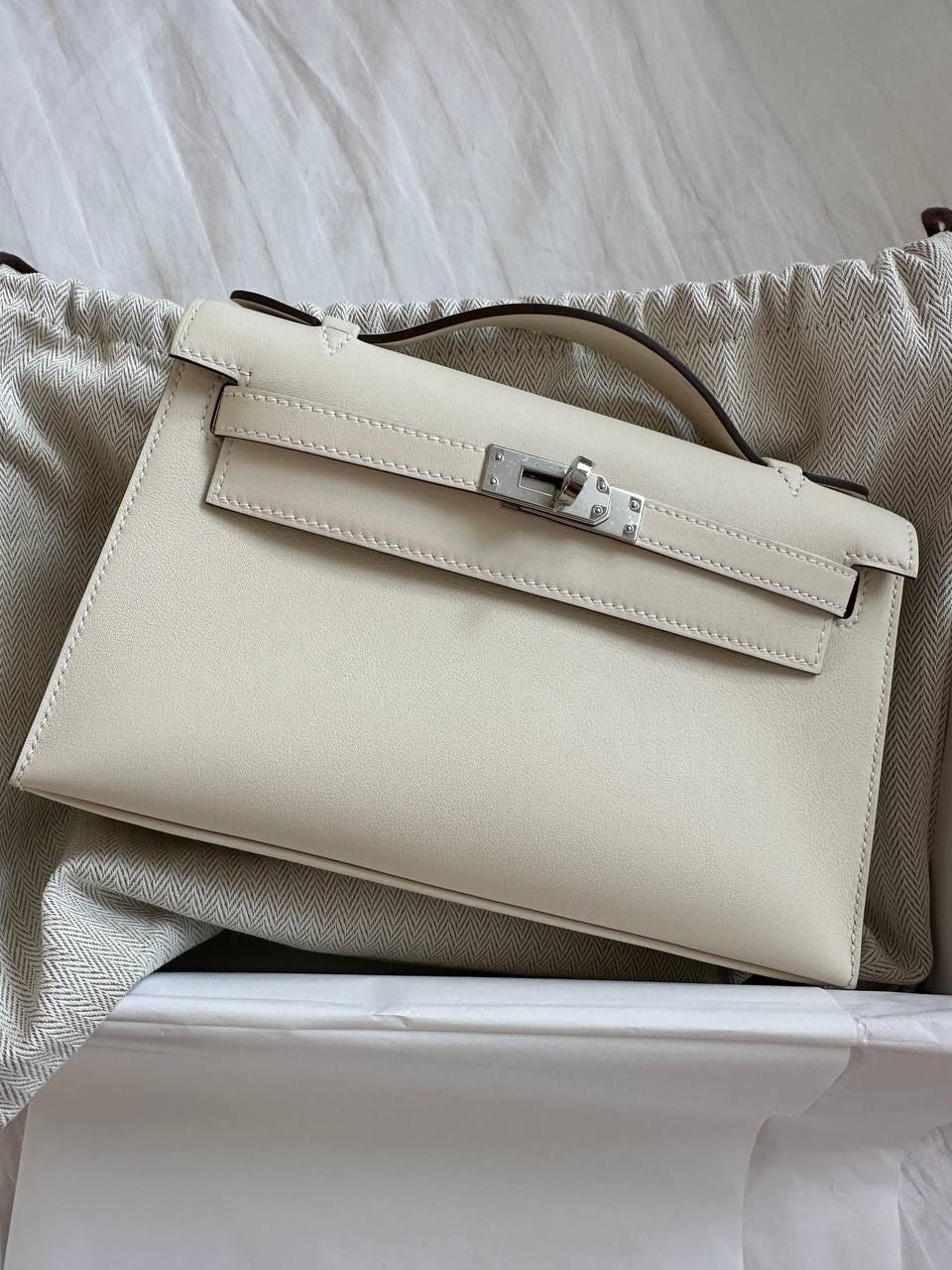 Hermes Kelly Pochette Nata Swift Palladium Hardware