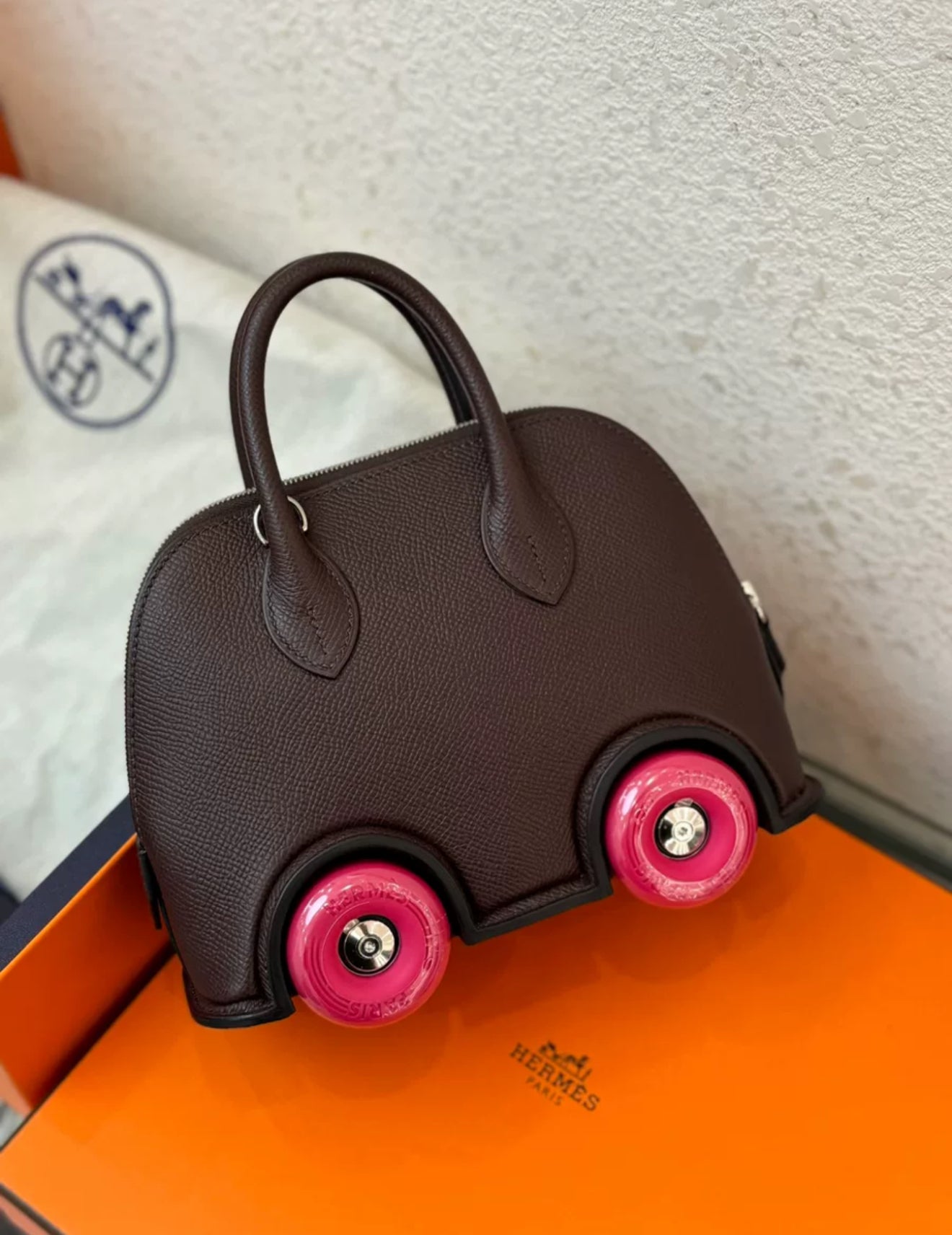 Hermès Limited Edition Bolide On Wheels 1923 Rouge Sellier / Rose Extreme Palladium Hardware