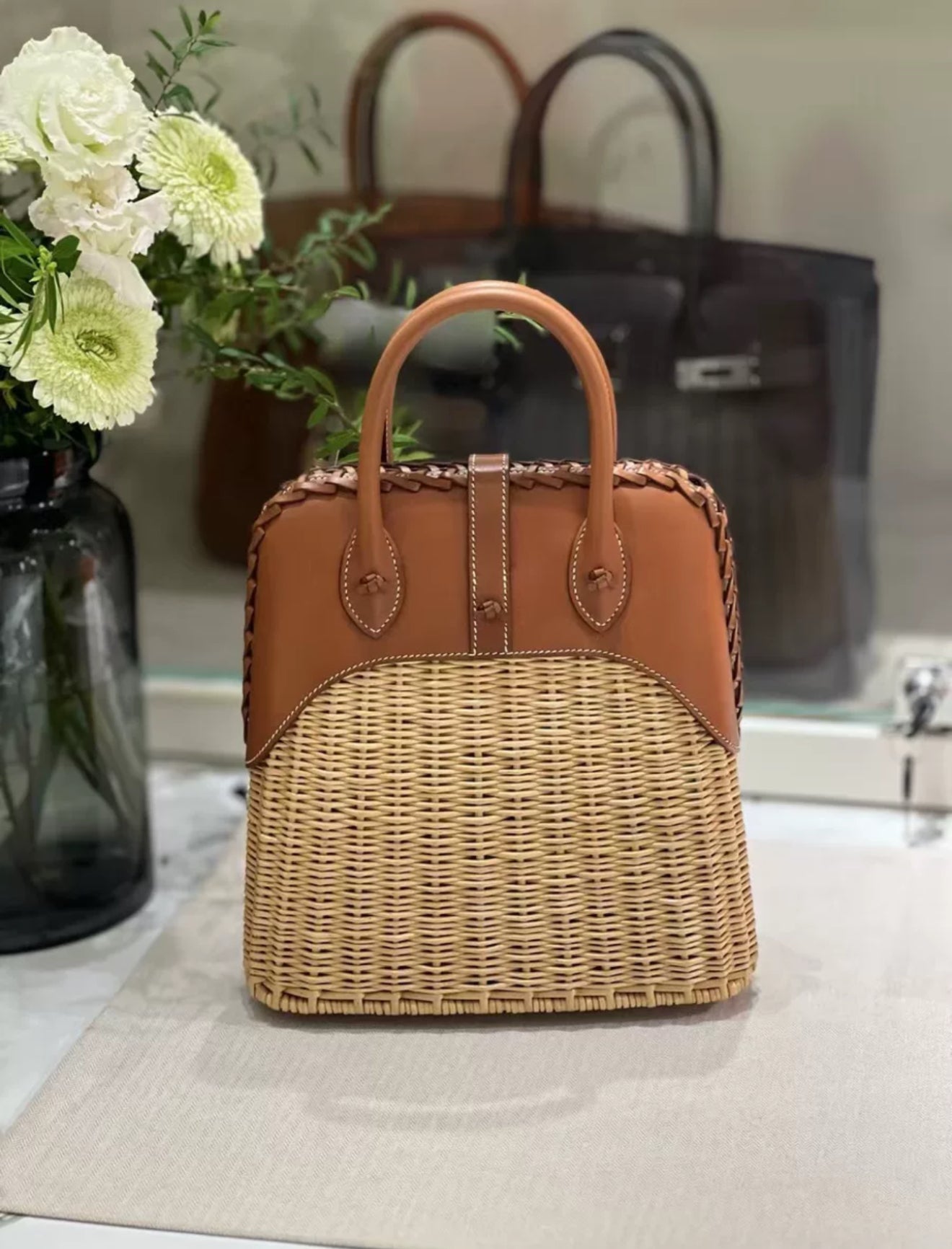 Hermes Limited Edition Bolide Bag Picnic Osier Wicker  Barenia Leather
