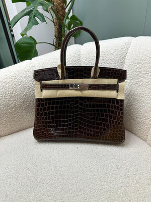 Hermès Birkin 30 Havane Shiny Porosus Palladium hardware