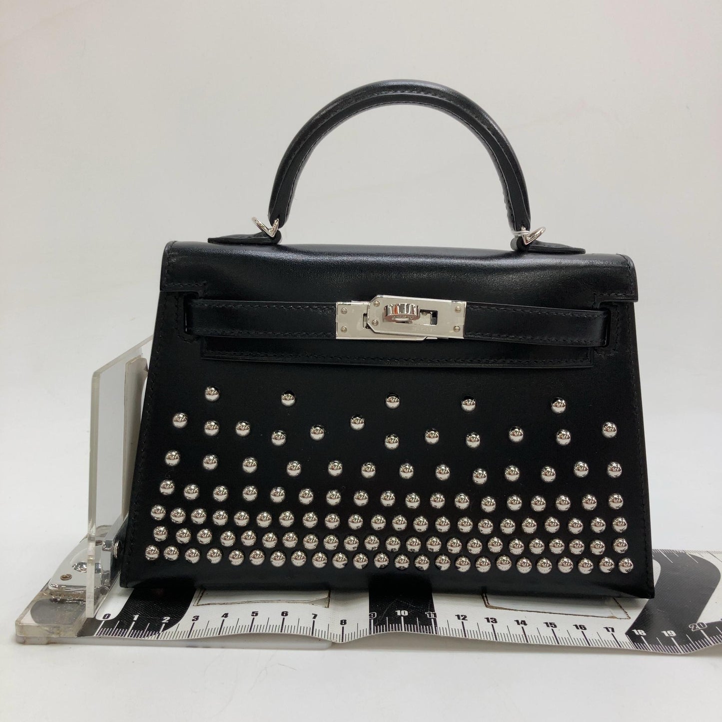 HERMÈS CLOUTÉ MINI KELLY 20 STUDDED BLACK BOX PALLADIUM HARDWARE