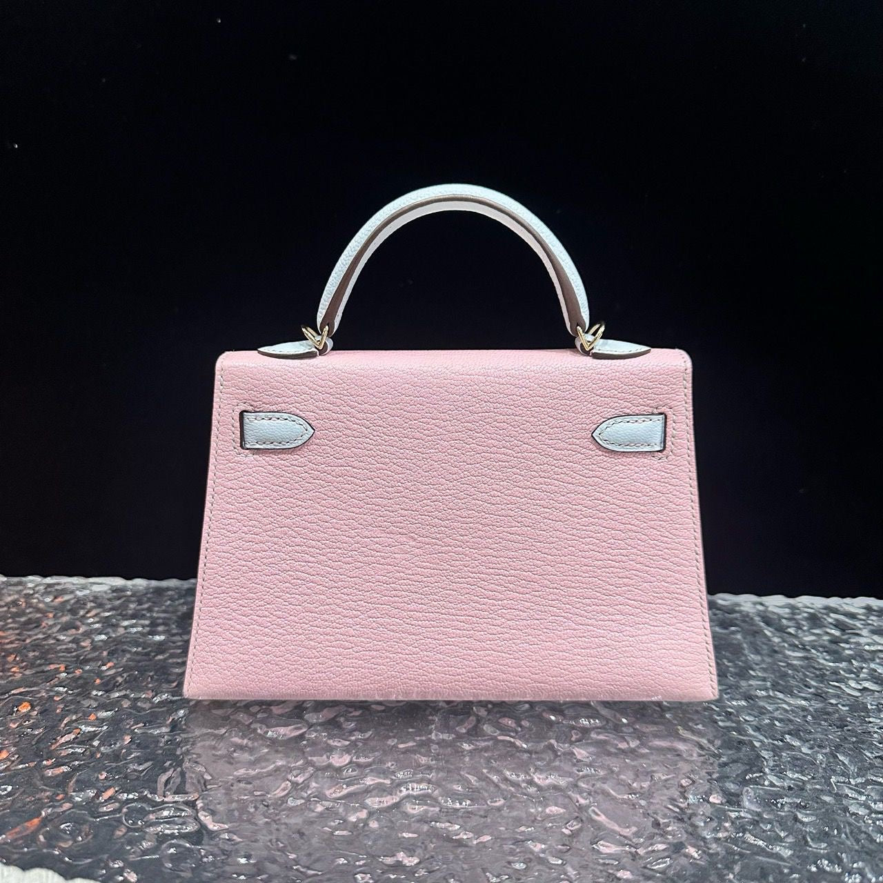 Hermes Mini Kelly II 20 Rose Sakura  Gris Perle Chèvre Gold Hardware