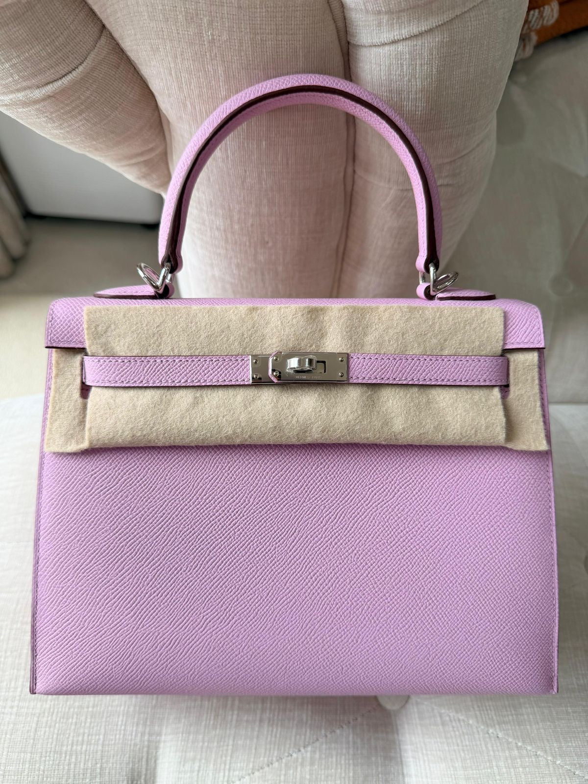 Hermes Kelly 25 Mauve Sylvestre Epsom Palladium Hardware
