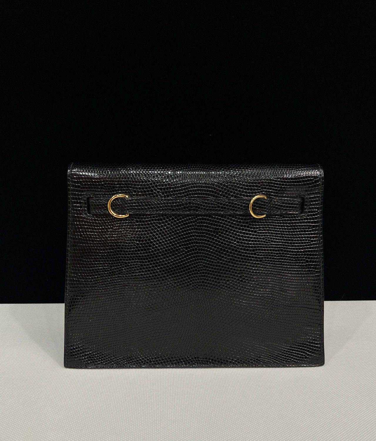 Hermès Kelly dans black shiny lizard leather gold hardware