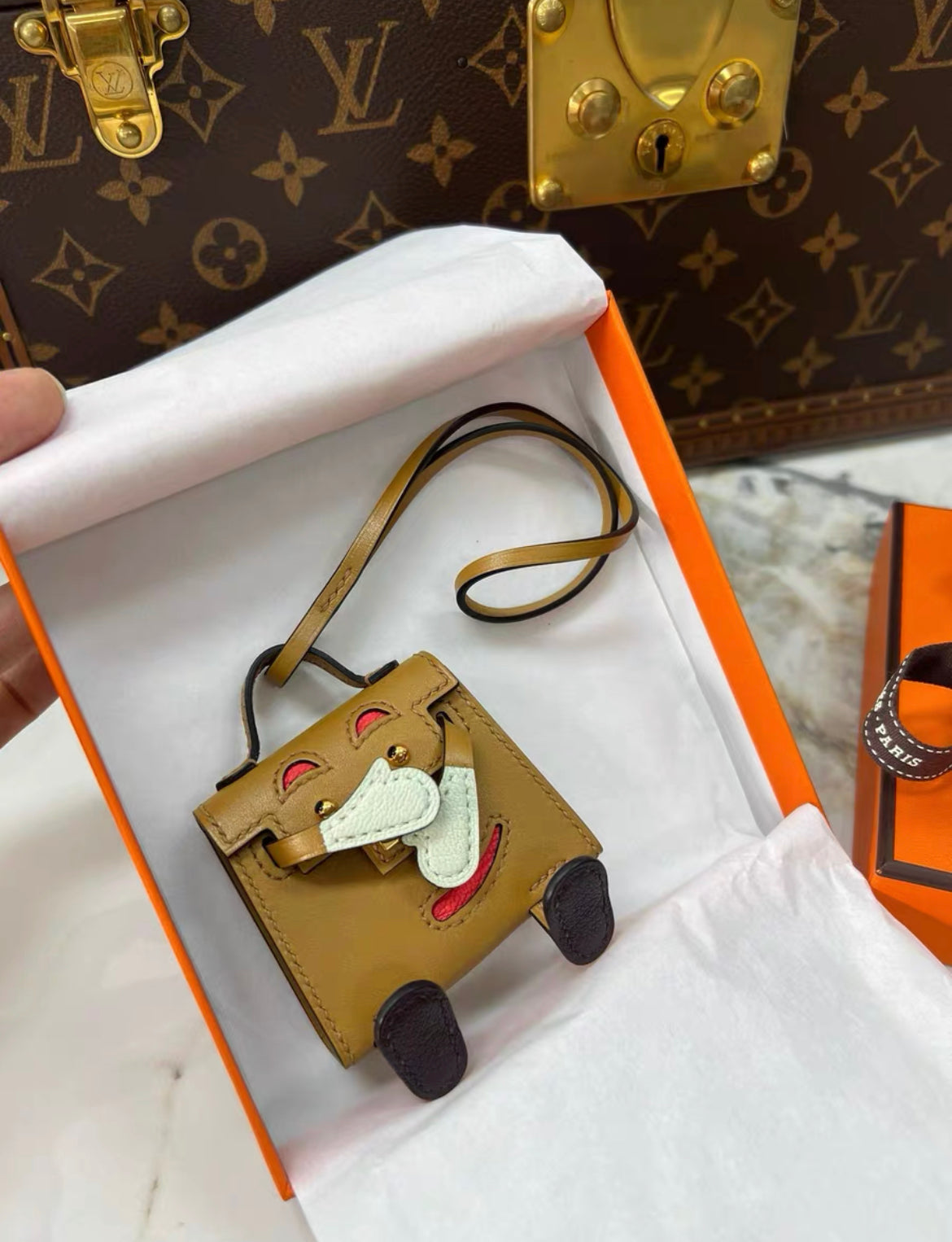 Hermes Limited Edition Quelle Idole Doll Bag Charm Sable Mushroom Havane  Black
