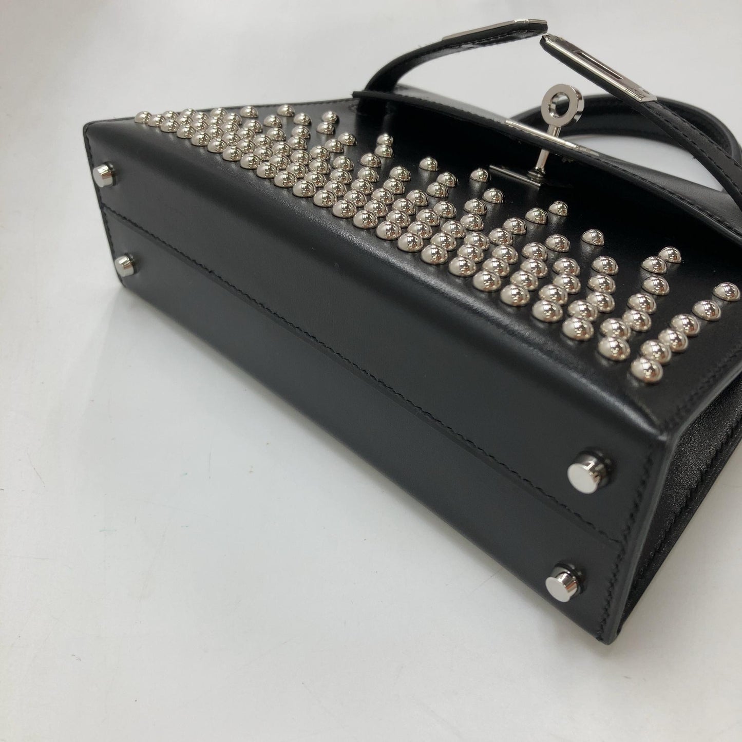 HERMÈS CLOUTÉ MINI KELLY 20 STUDDED BLACK BOX PALLADIUM HARDWARE