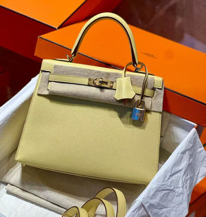 Hermes Kelly 25 Jaune poussin Epsom gold hardware