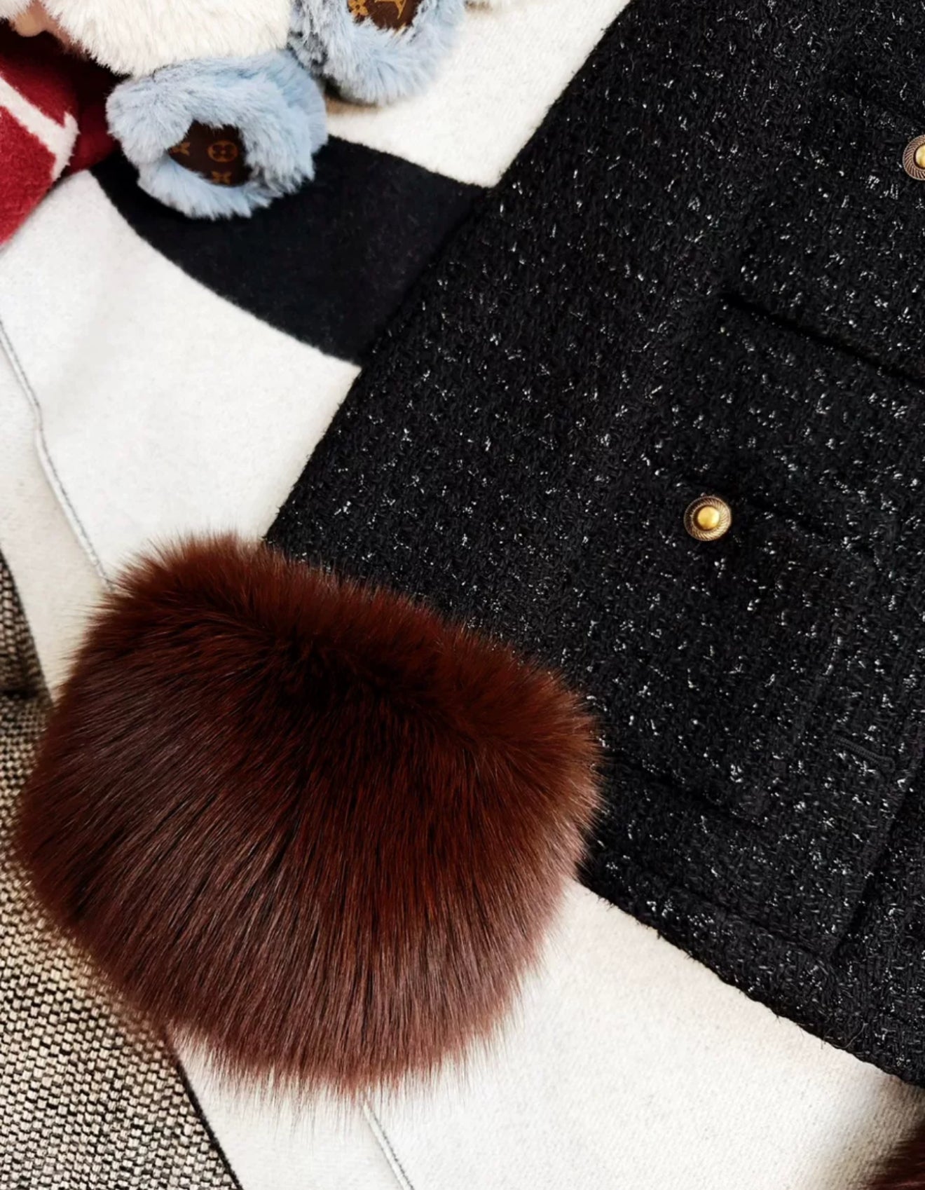 Saint Laurent Black Tweed  Fur Jacket