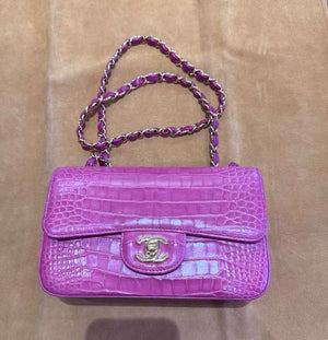 Chanel pink Alligator leather mini flap gold hardware