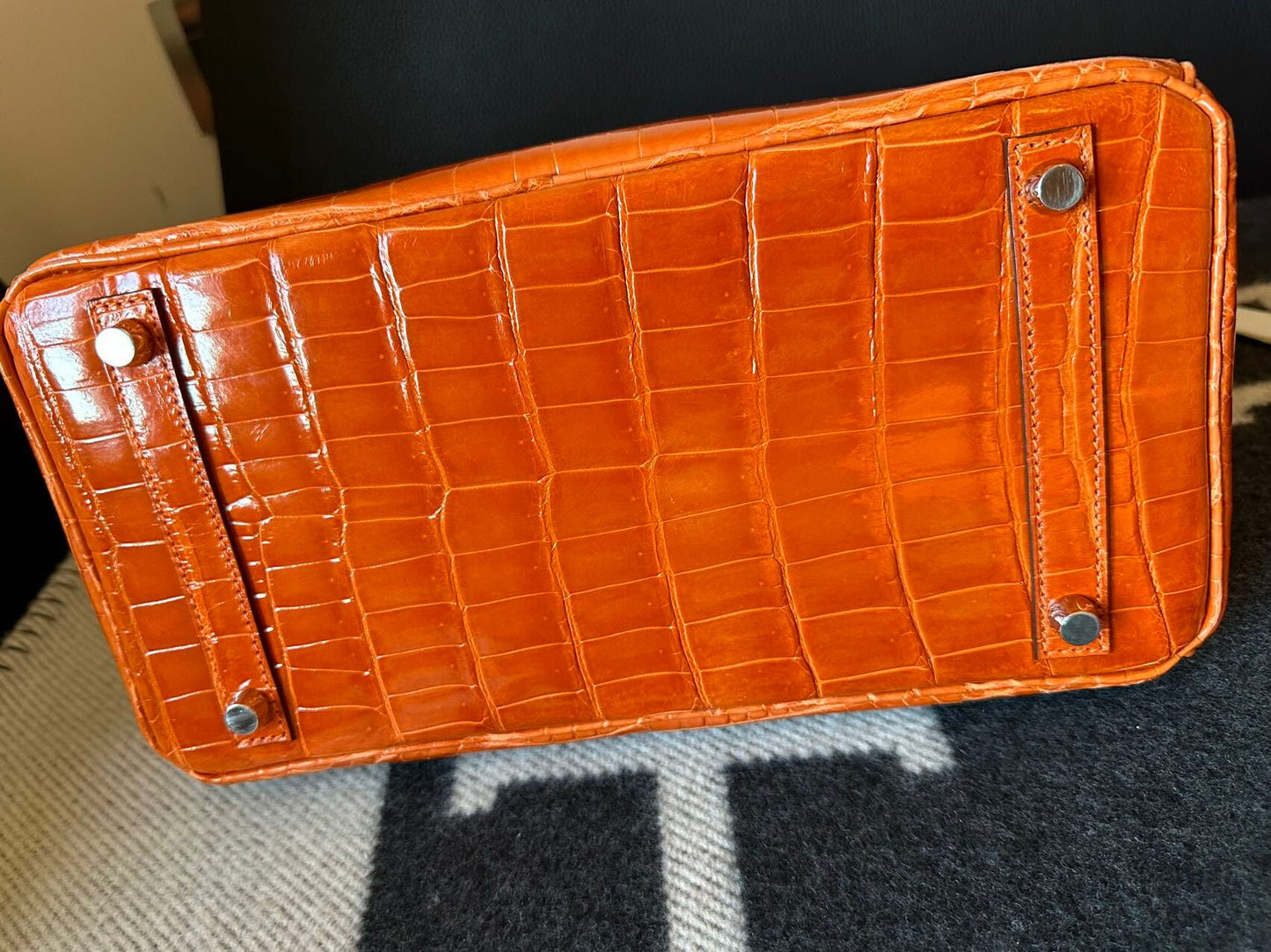 Hermes Birkin 35 Orange Shiny Crocodile Leather Palladium Hardware