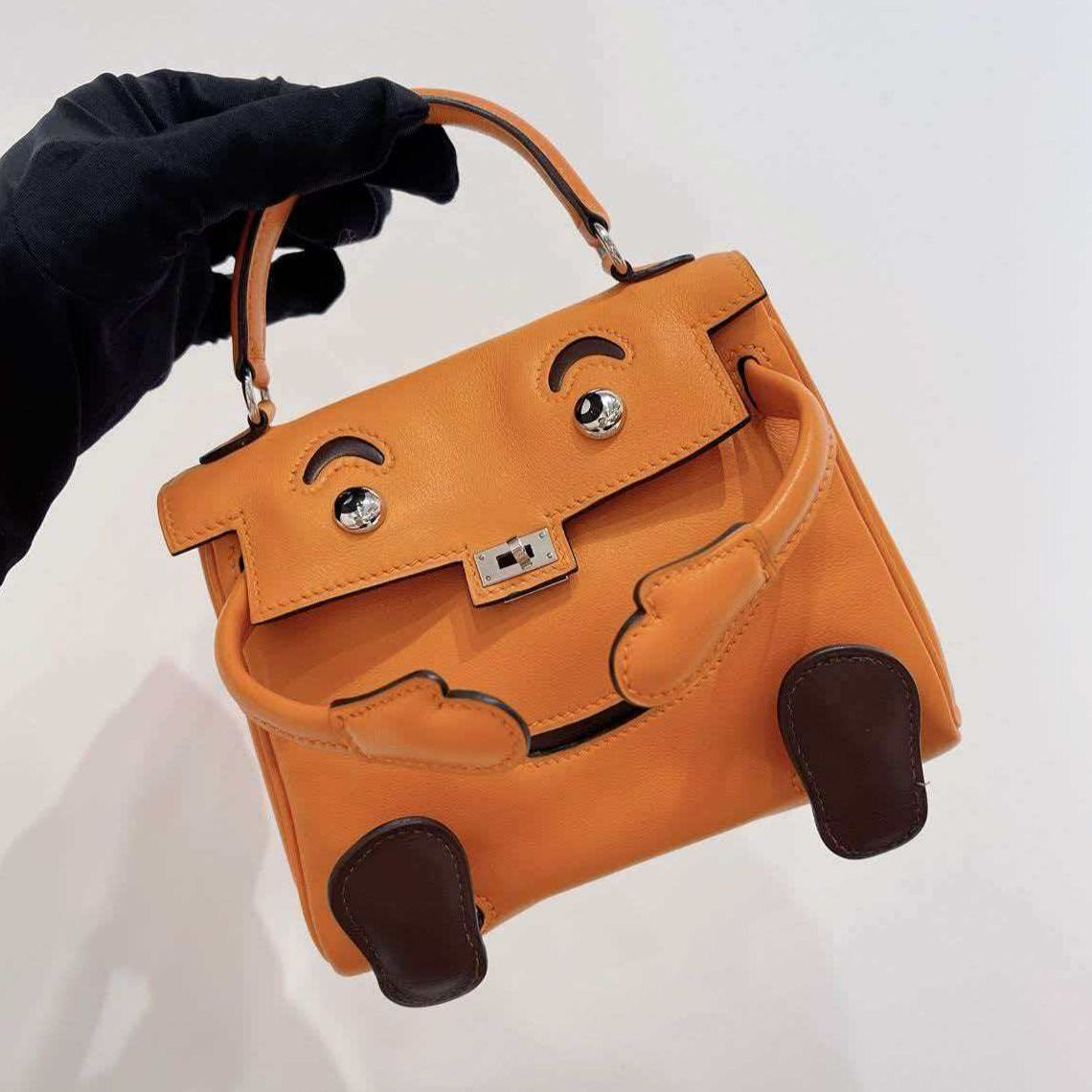 Hermès Kelly doll orange x havane Swift leather palladium hardware