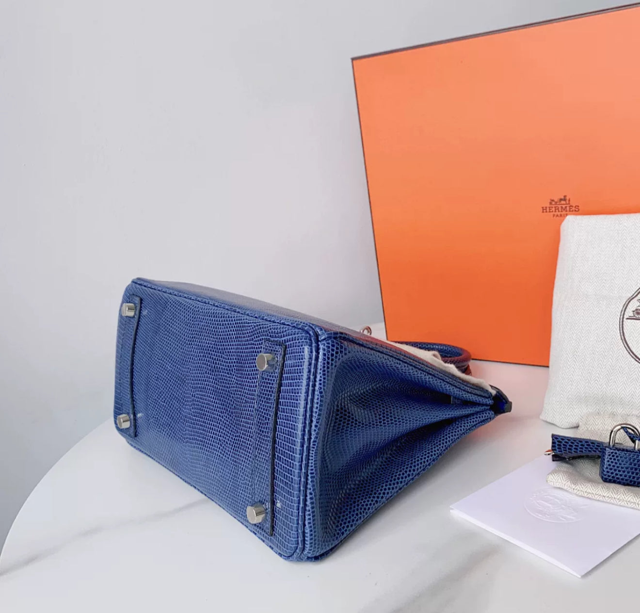 Hermes Birkin 25 Bleu Mykonos Lezard Lizard Palladium Hardware