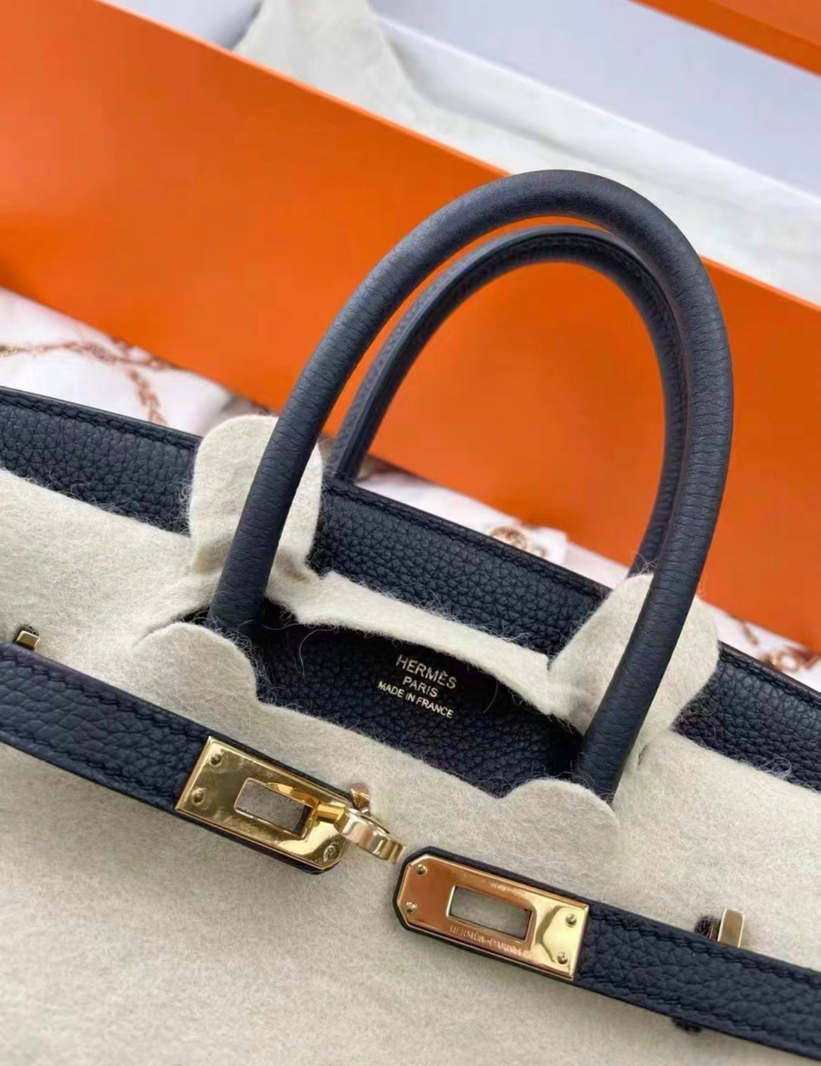 HERMES BIRKIN 25 NOIR BLACK TOGO GOLD HARDWARE