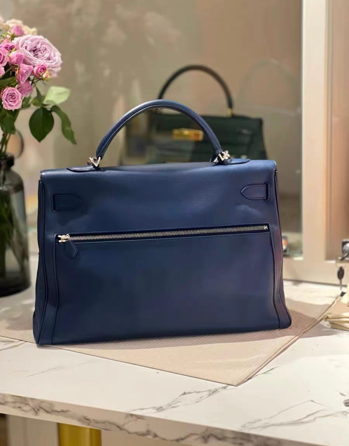 Hermes Kelly Lakis 40 Bag Blue Swift Leather Palladium Hardware