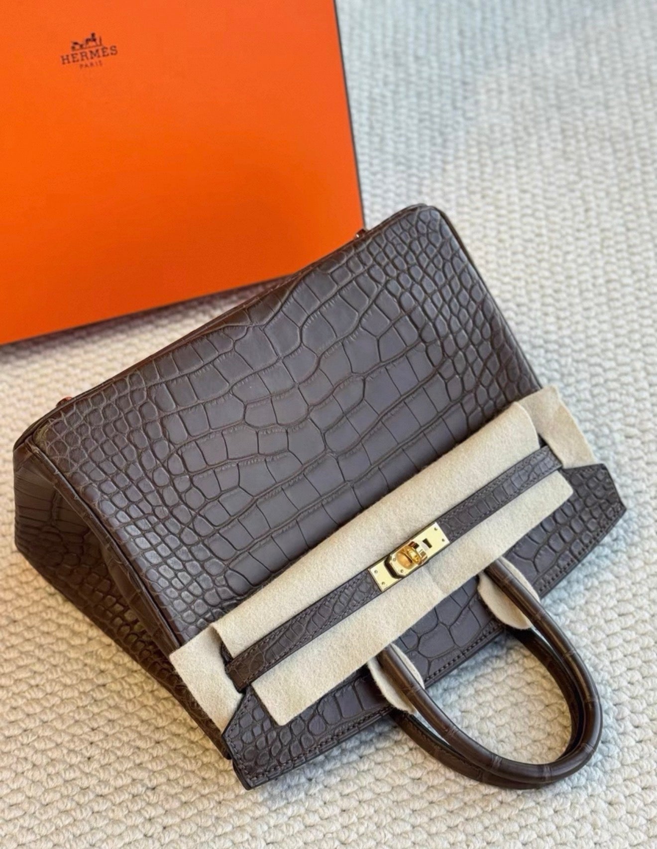 Hermes Birkin 25 Mocha Matte Crocodile Leather Gold Hardware