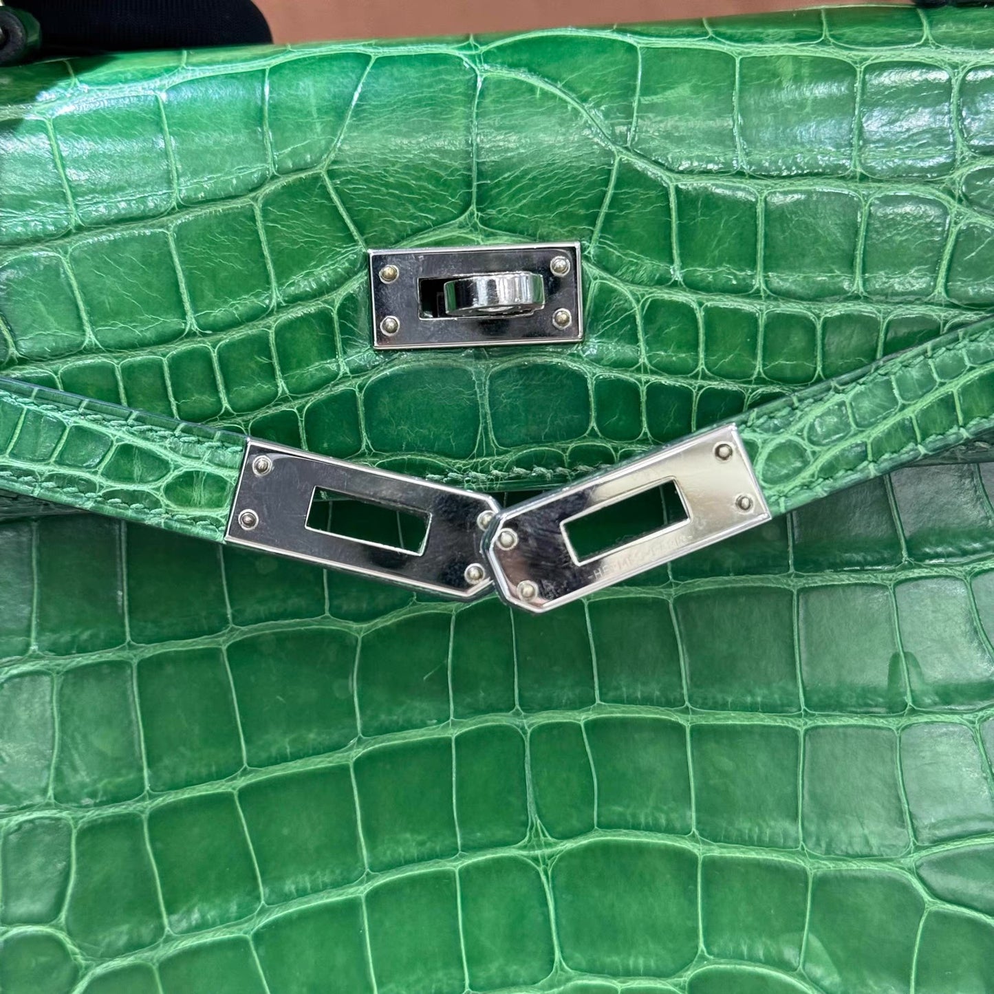 Hermes Kelly 25 Green Bamboo Alligator leather palladium hardware