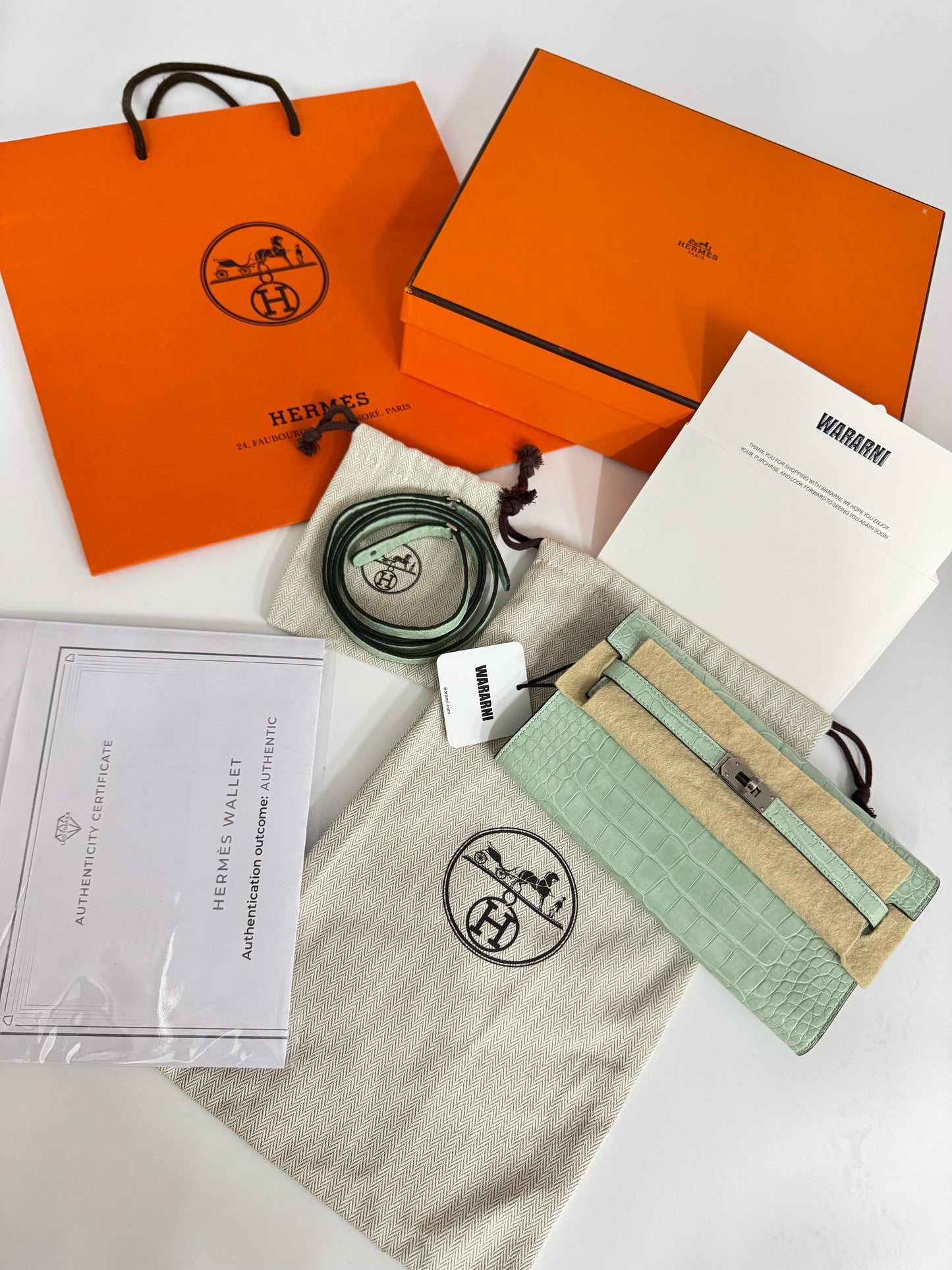 Hermès Vert d’Eau Matte Mississippiensis Alligator Kelly-To-Go Wallet Palladium Hardware, 2022