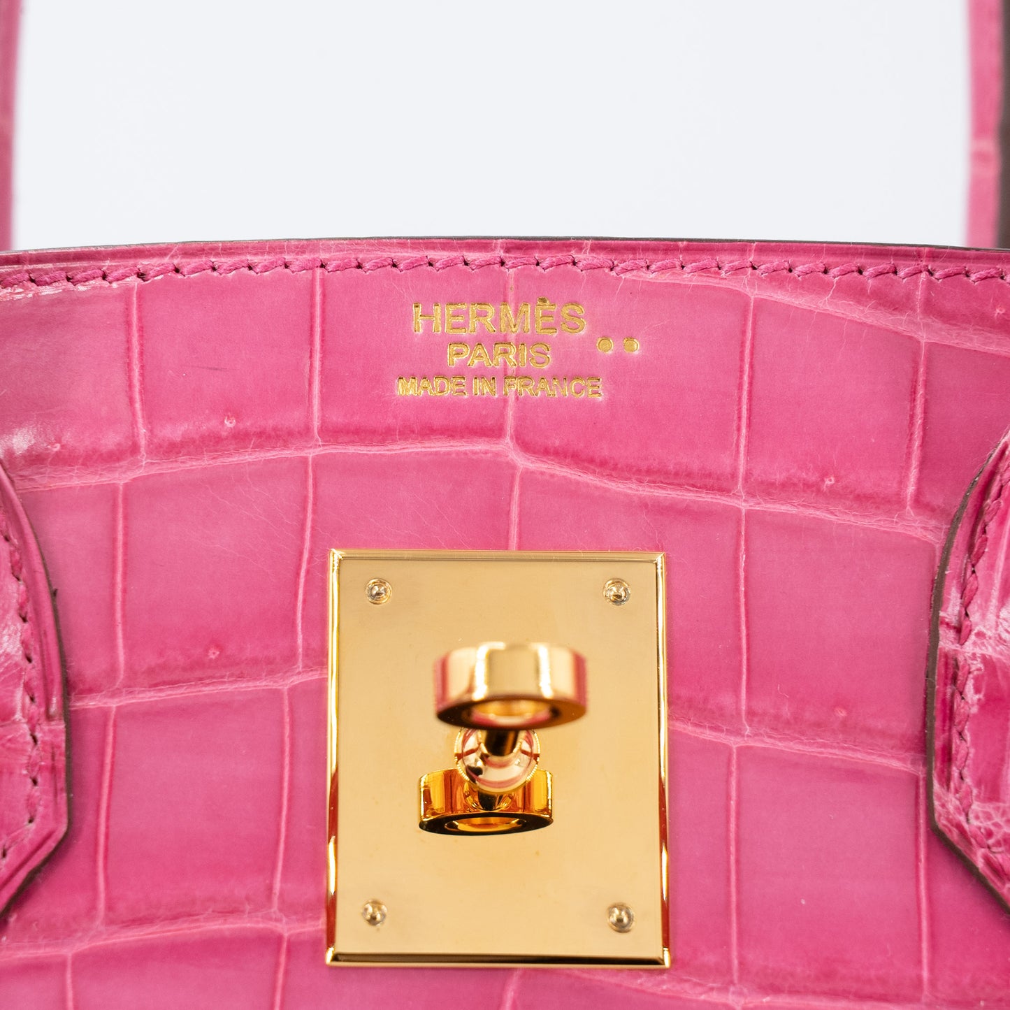 HERMÈS Birkin 30 Rose Tyrien Shiny Niloticus Crocodile Gold hardware