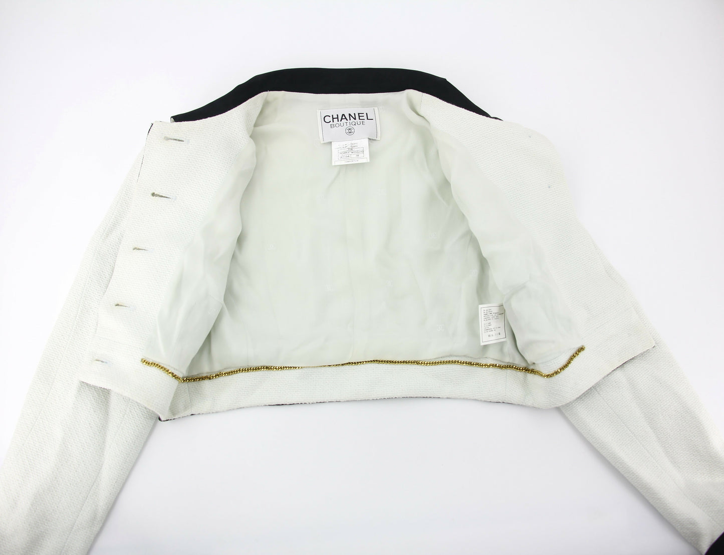 Chanel Vintage P95 Wool Coco Button White Light Green Short Jacket