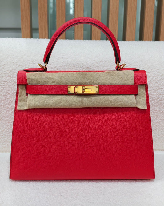 Hermes Kelly 28 Rouge Epsom Gold hardware