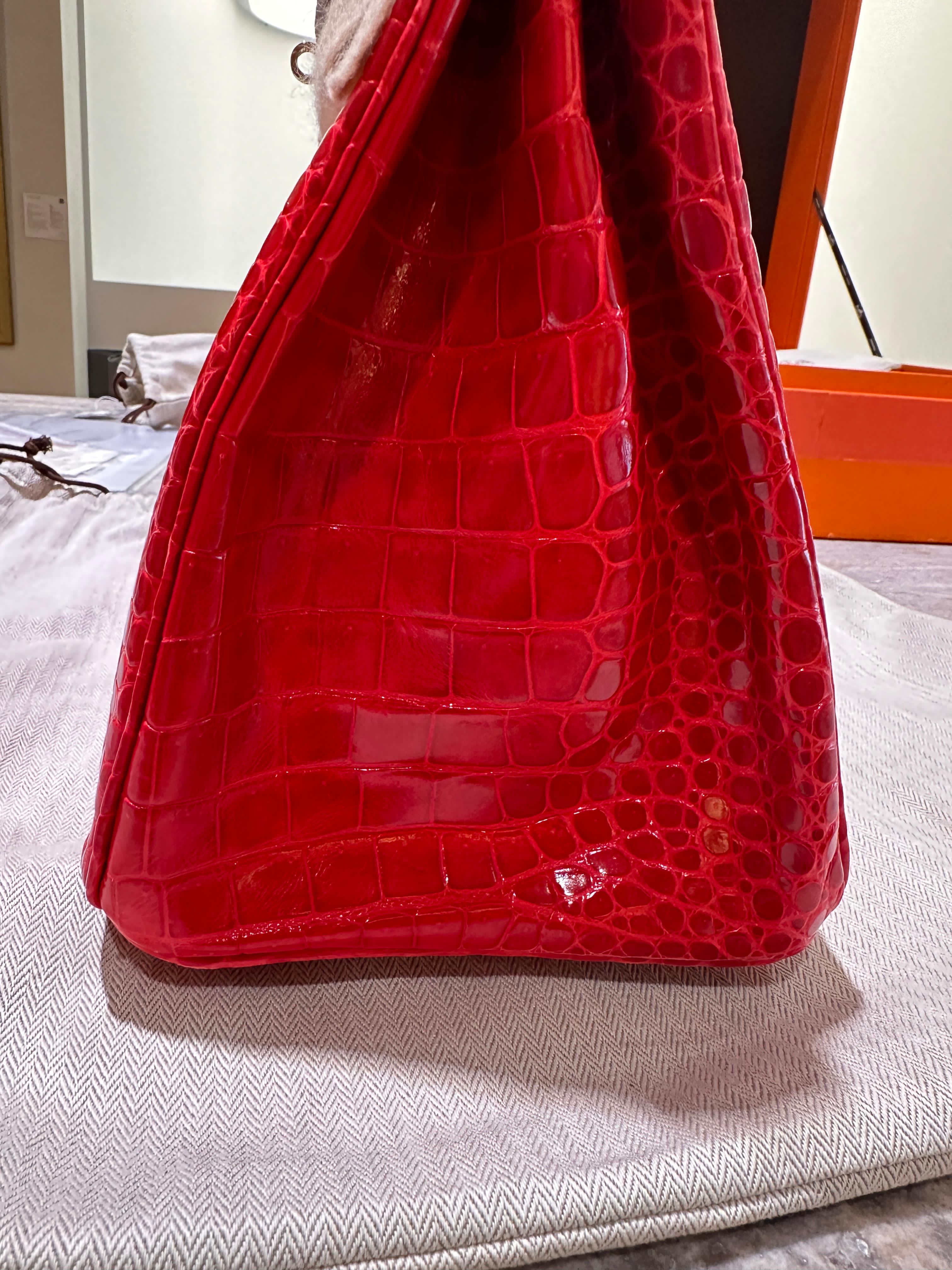 Hermès Birkin 35 Rouge Braise Shiny Porosus Crocodile – 18K White Gold & Diamond Hardware