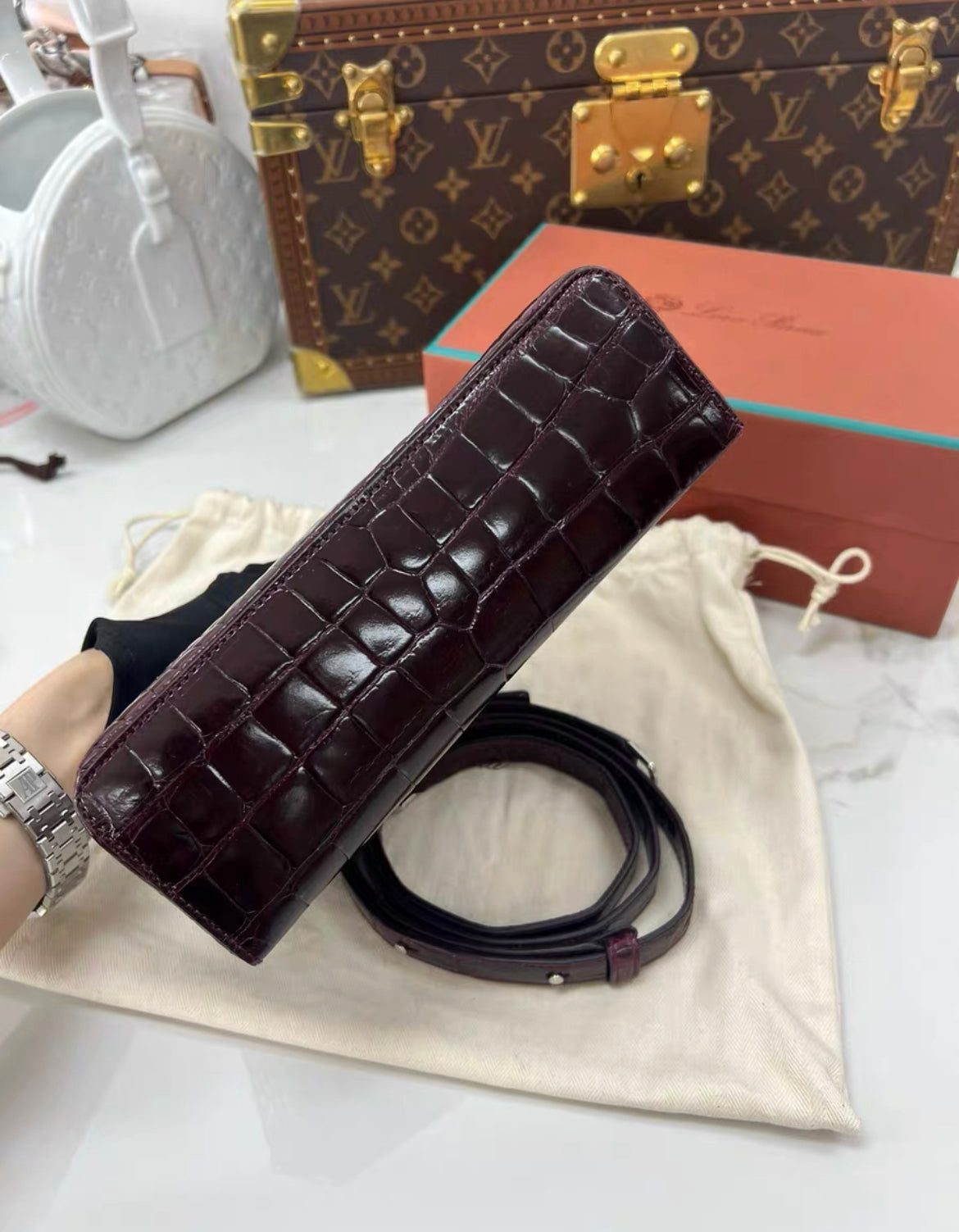 LORO PIANA Extra Pocket L19 Croc Leather Pouch