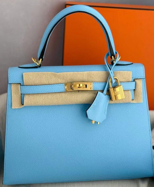 Hermes Kelly 25 Bleu Celeste Epsom Gold hardware