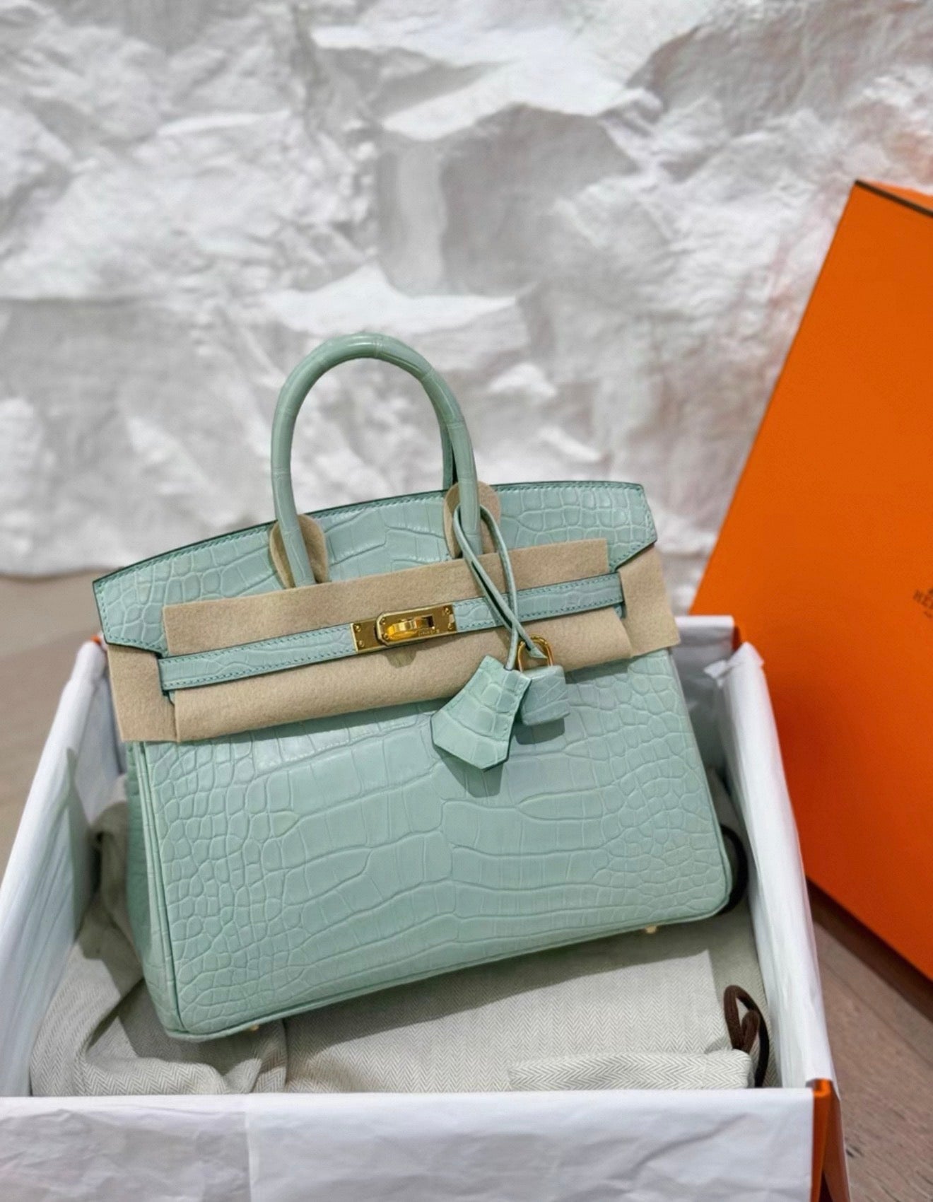 Hermès Birkin 25 6U Vert deau Crocodile Leather Gold Hardware