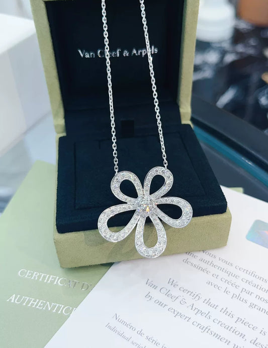Van Cleef  Arpels White Gold and Diamond Flowerlace Pendant Necklace