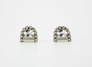 Chanel Vintage 00A Rhinestone White Ring Shape Stud Earrings