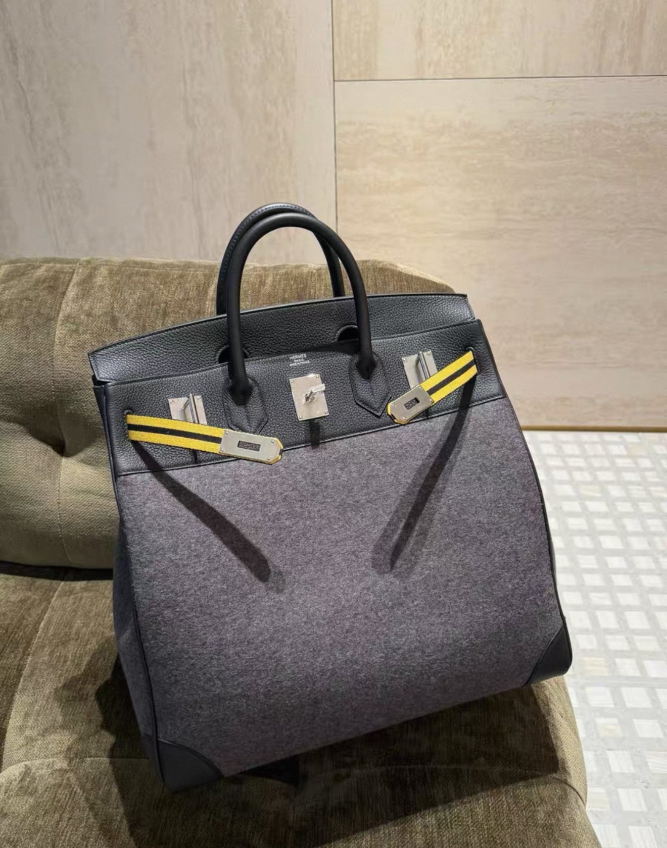 Hermès Birkin HAC 40 Black/yellow Wool  leather palladium hardware