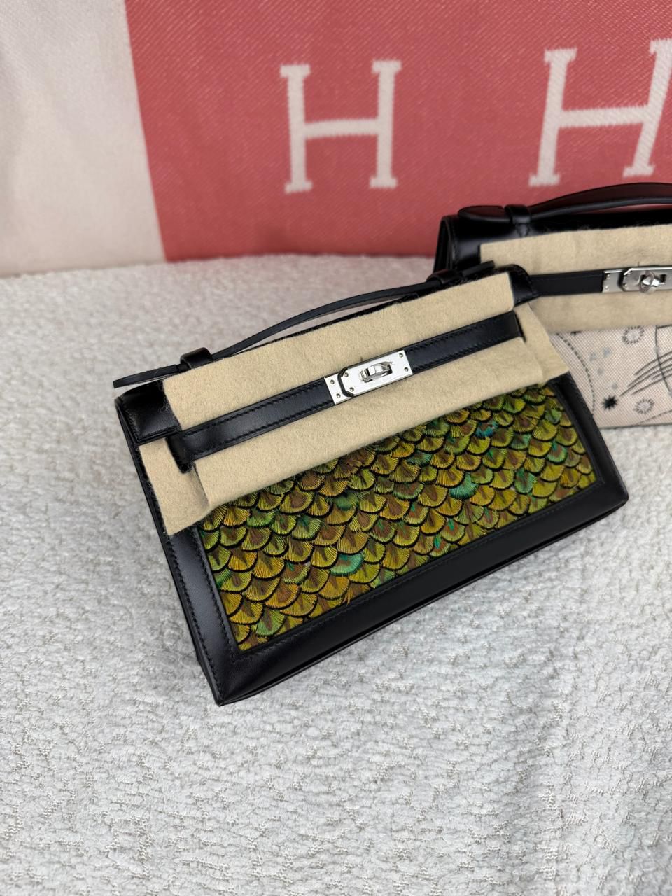 Hermès Kelly Pochette Horizon Black Box / Feather Palladium hardware